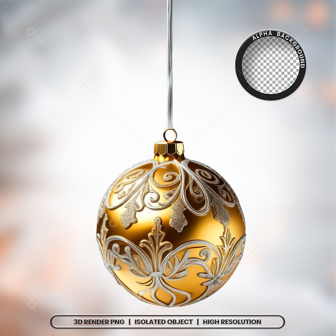 Elemento 3D Bola Dourada Decoração de Natal Composição PSD