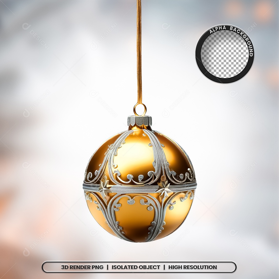 Elemento 3D Bola Dourada e Prata Decoração de Natal Composição PSD