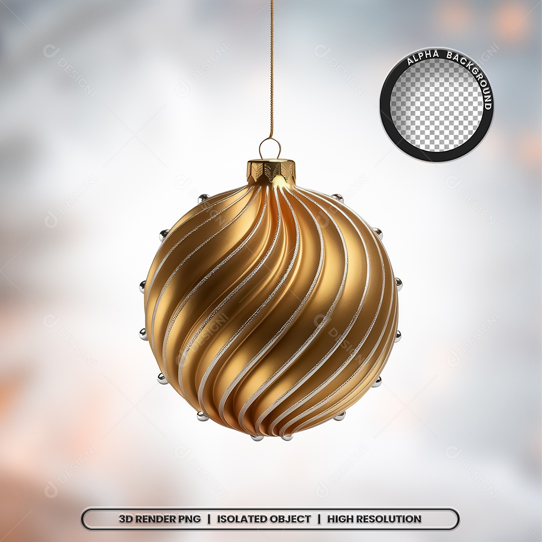 Elemento 3D Bola Dourada Decoração de Natal Composição PSD