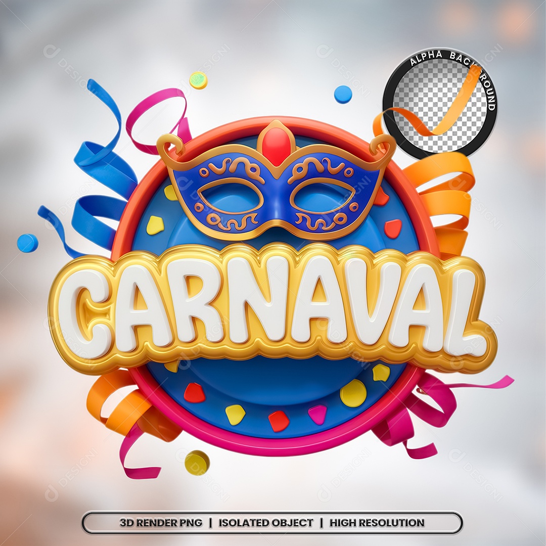 Selo 3D Carnaval para Composição PSD