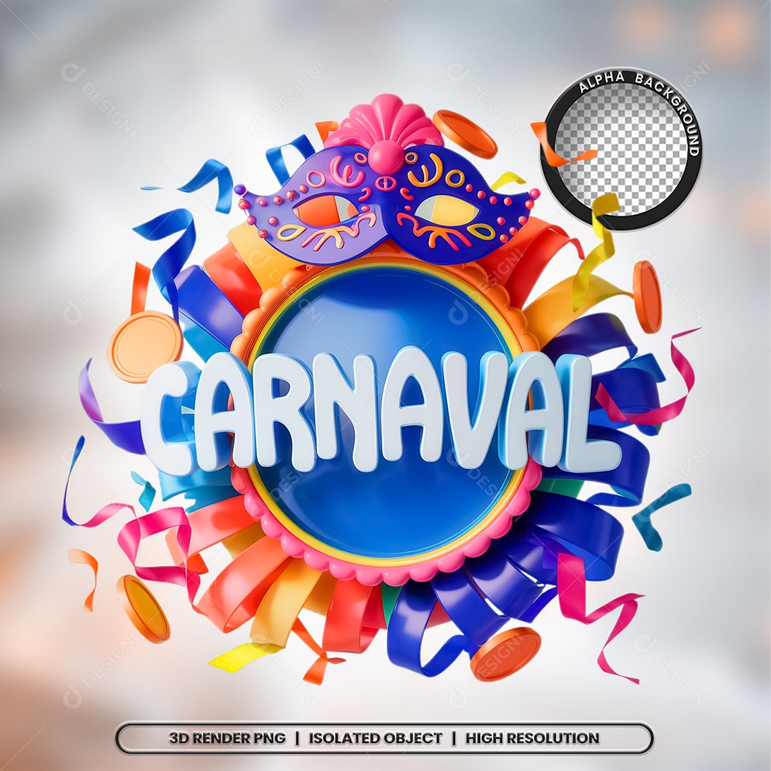 Selo 3D Carnaval para Composição PSD