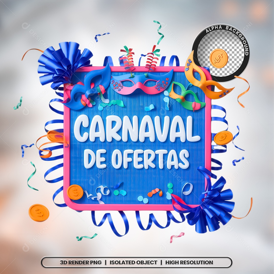 Selo 3D Carnaval de Ofertas para Composição PSD