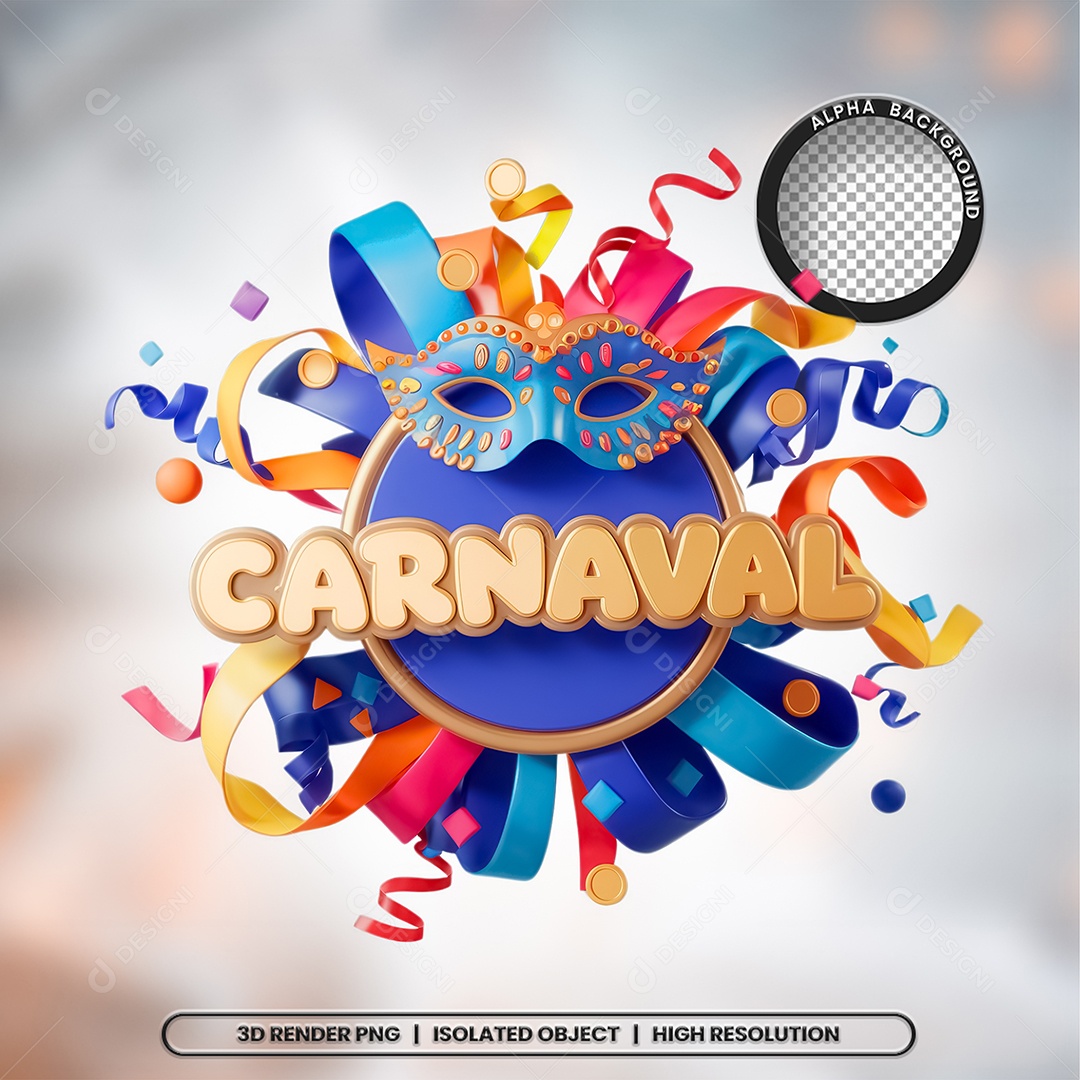 Selo 3D Carnaval para Composição PSD