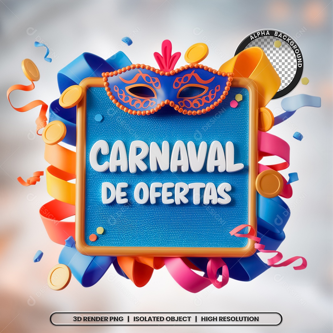 Selo 3D Carnaval de Ofertas para Composição PSD
