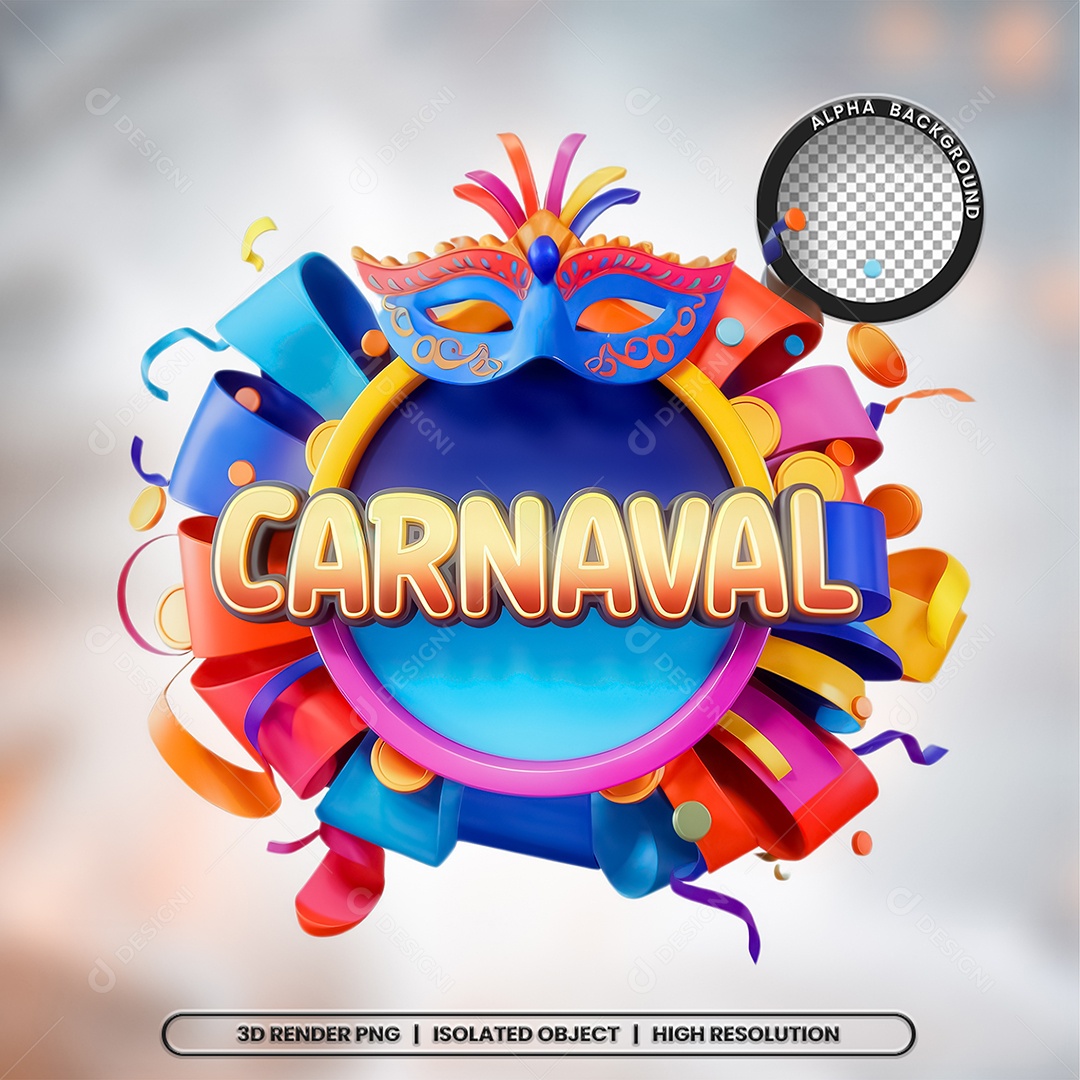 Selo 3D Carnaval para Composição PSD