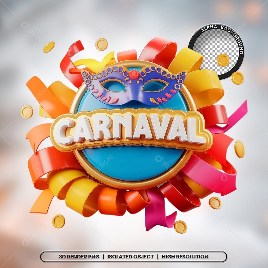 Selo 3D Carnaval para Composição PSD