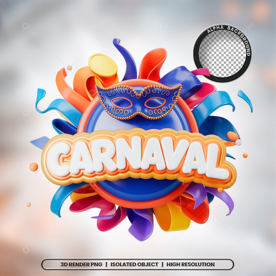 Selo 3D Carnaval para Composição PSD