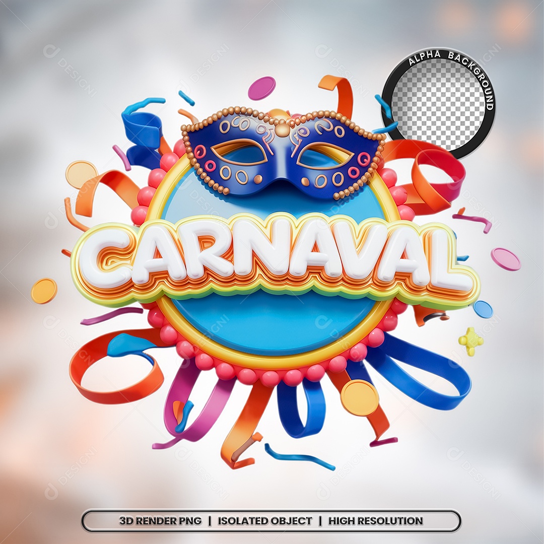 Selo 3D Carnaval para Composição PSD