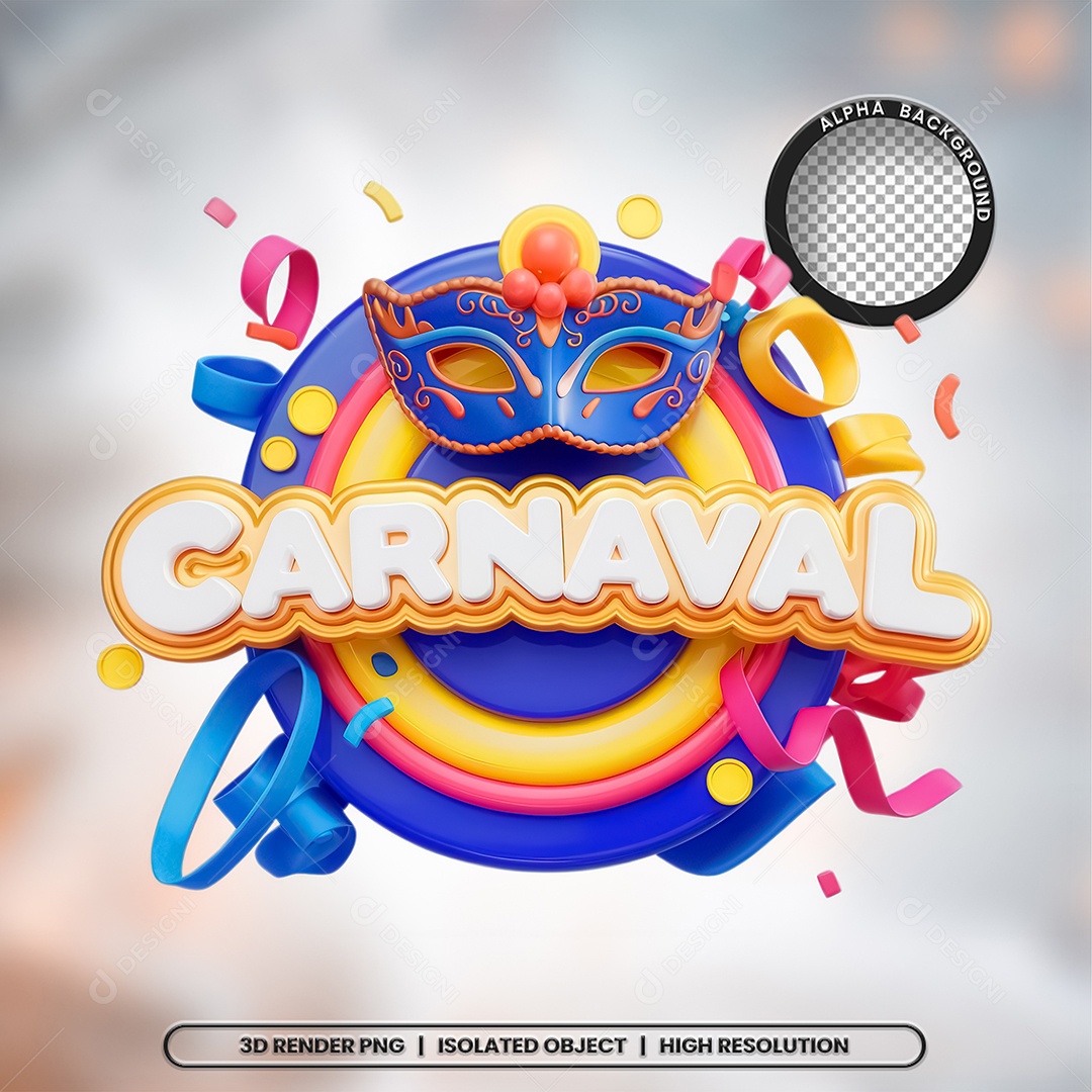 Selo 3D Carnaval para Composição PSD