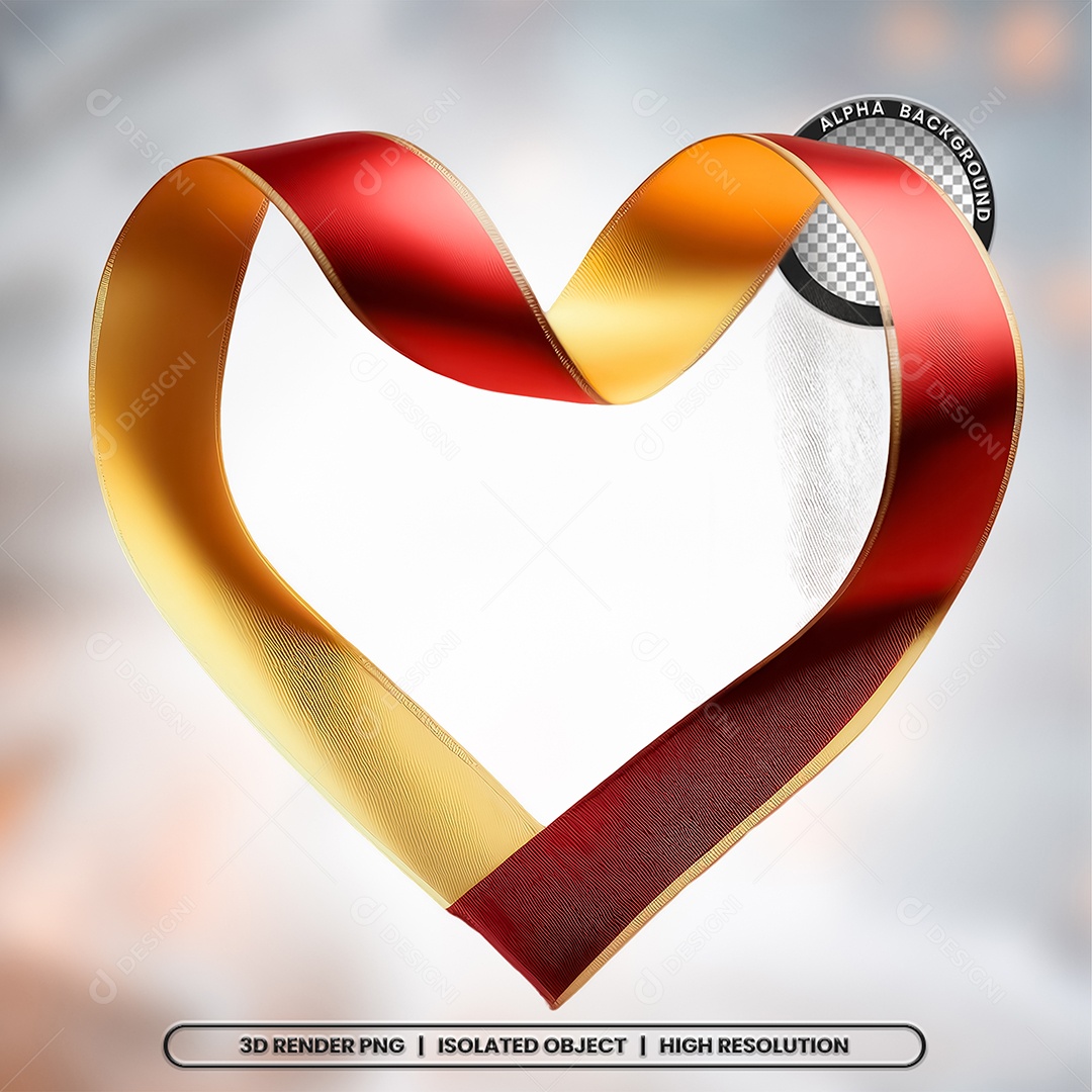 Elemento 3D Coração de Fita para Composição PSD