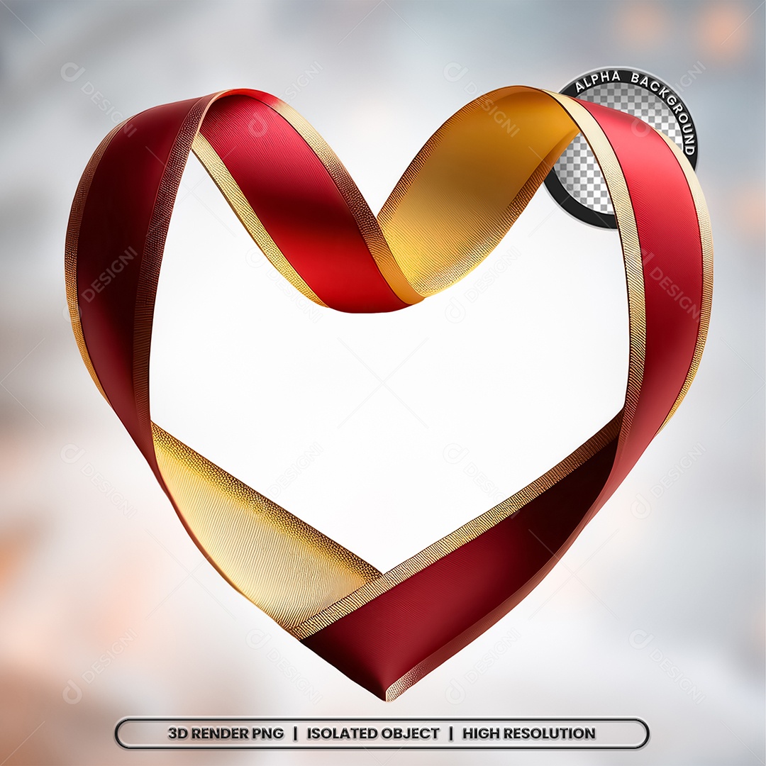 Elemento 3D Coração de Fita para Composição PSD