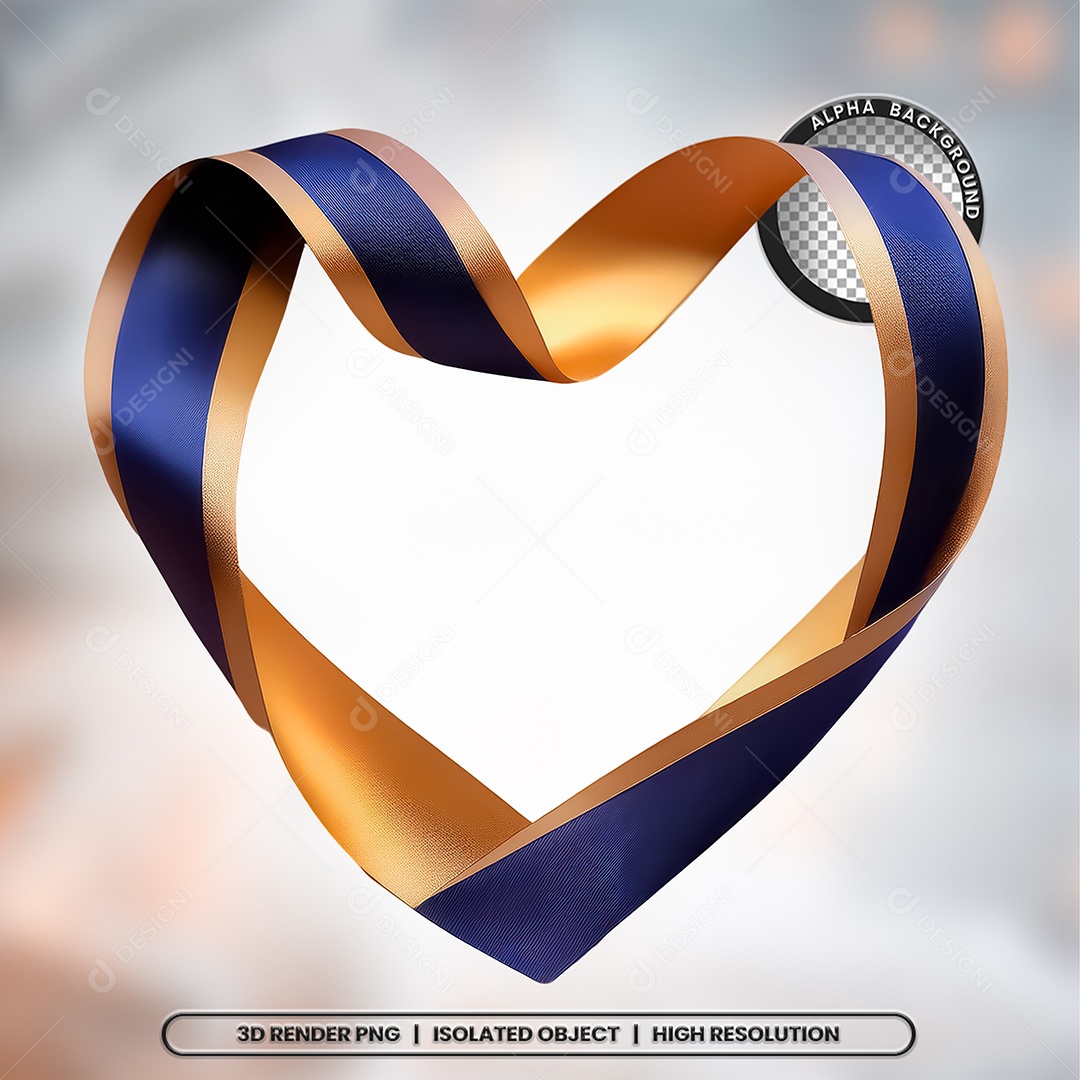 Elemento 3D Coração de Fita para Composição PSD