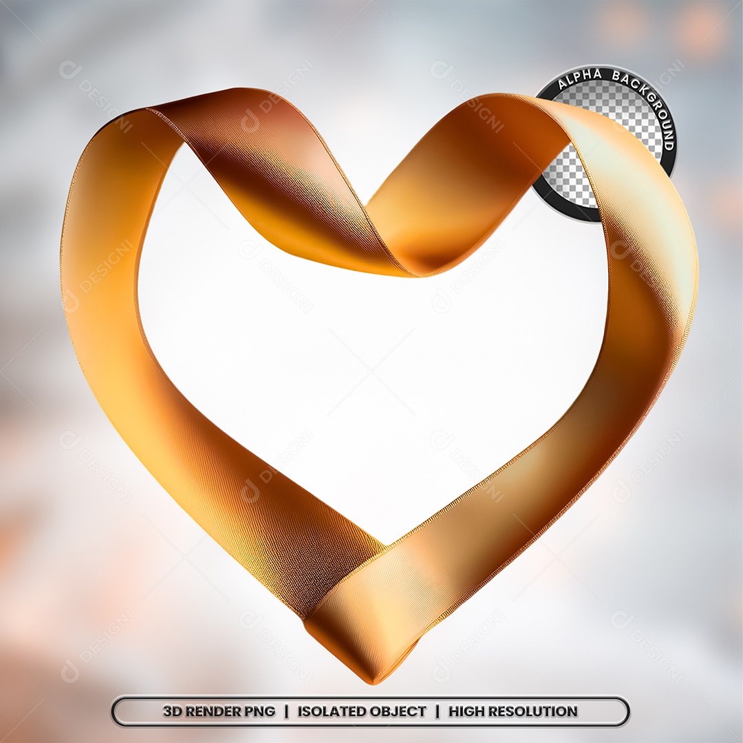 Elemento 3D Coração de Fita para Composição PSD