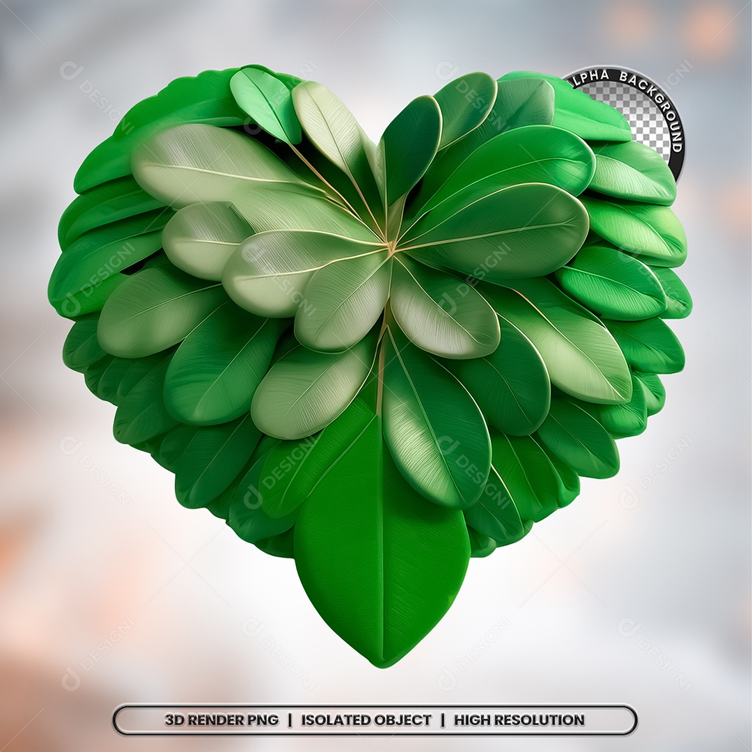 Elemento 3D Coração Com Folhas para Composição PSD
