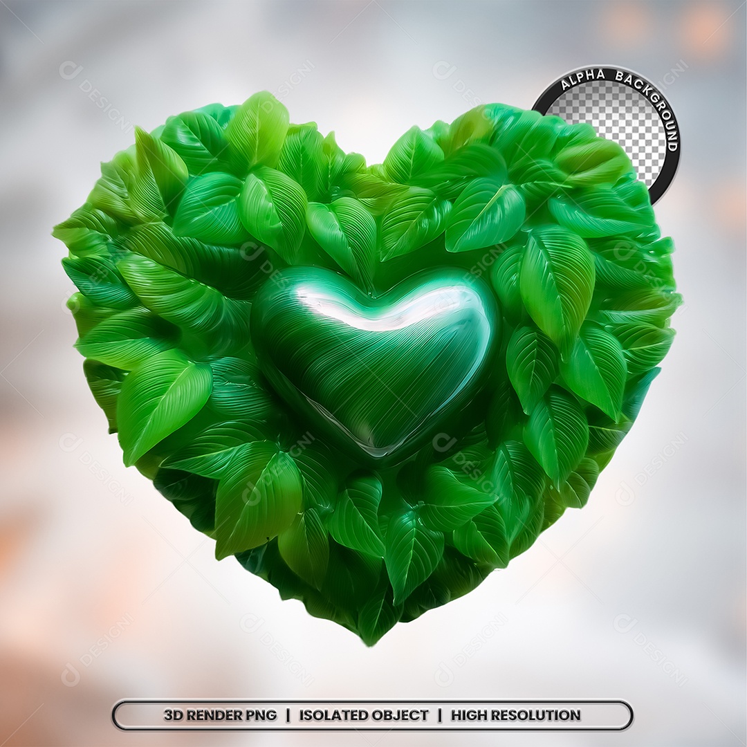 Elemento 3D Coração Com Folhas para Composição PSD