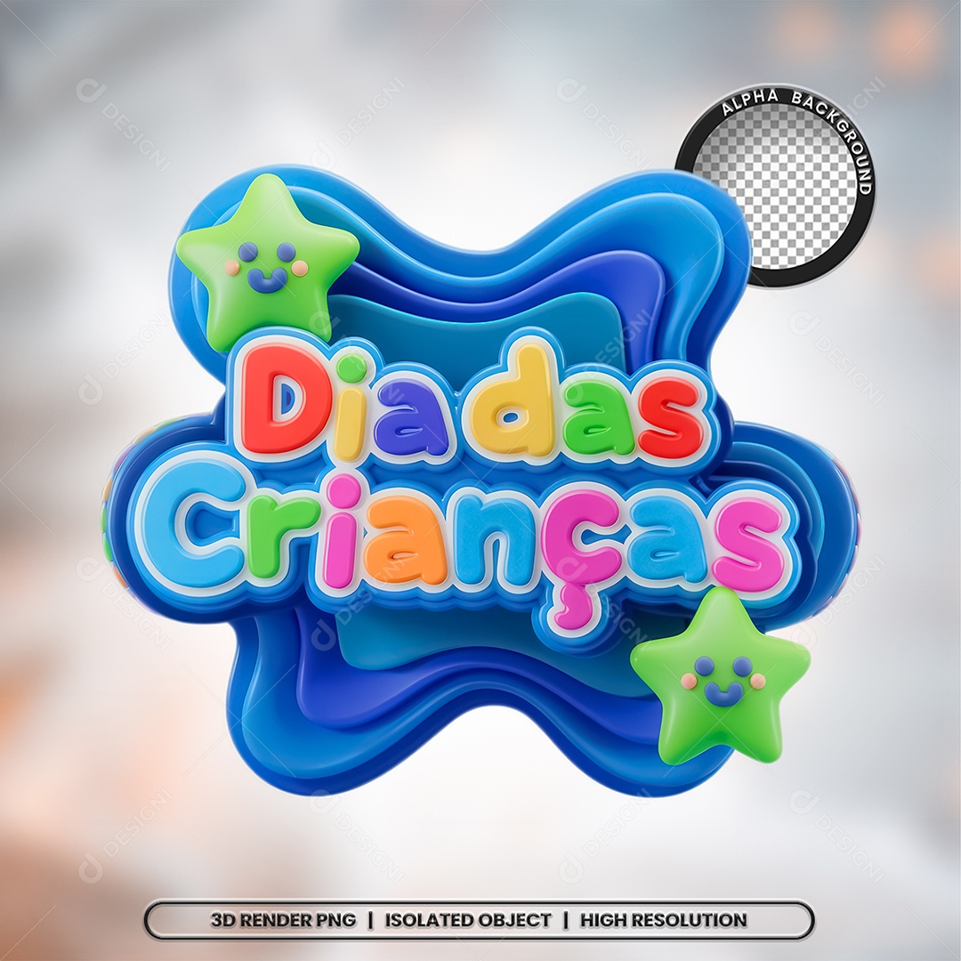 Selo 3D Dia das Crianças para Composição PSD