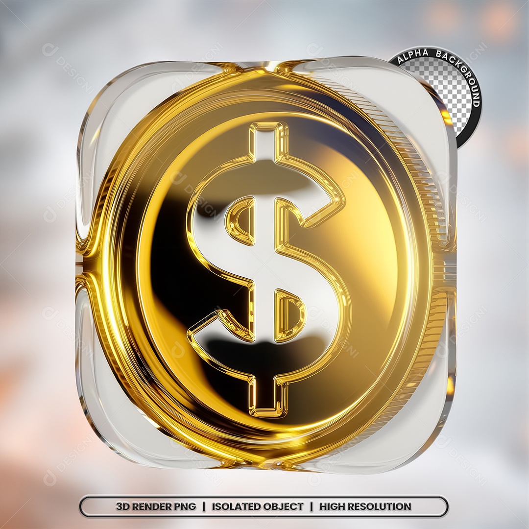 Cifrão Dourado Elemento 3D para Composição PSD