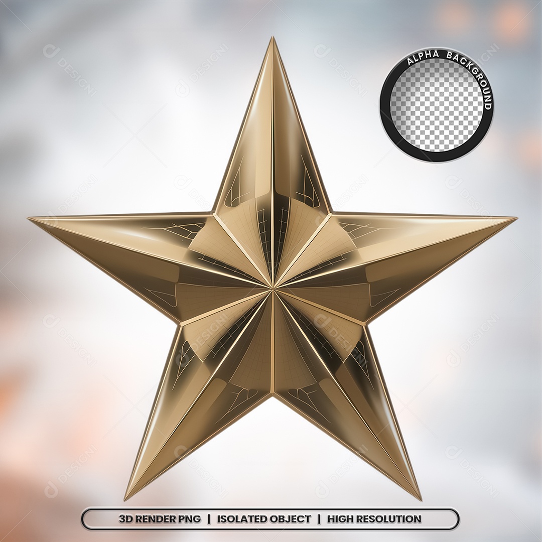 Estrela Dourada Elemento 3D de Natal para Composição PSD