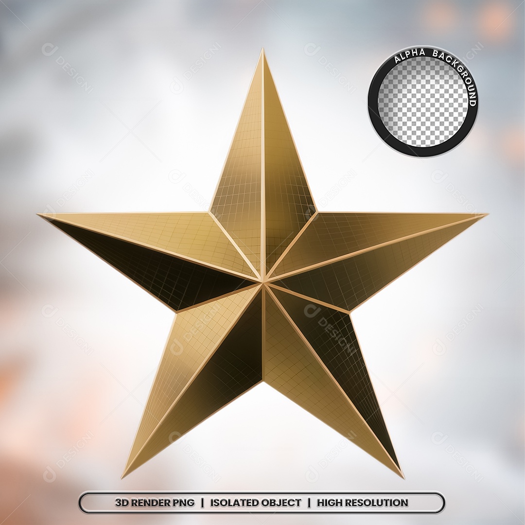 Estrela Dourada Elemento 3D de Natal para Composição PSD