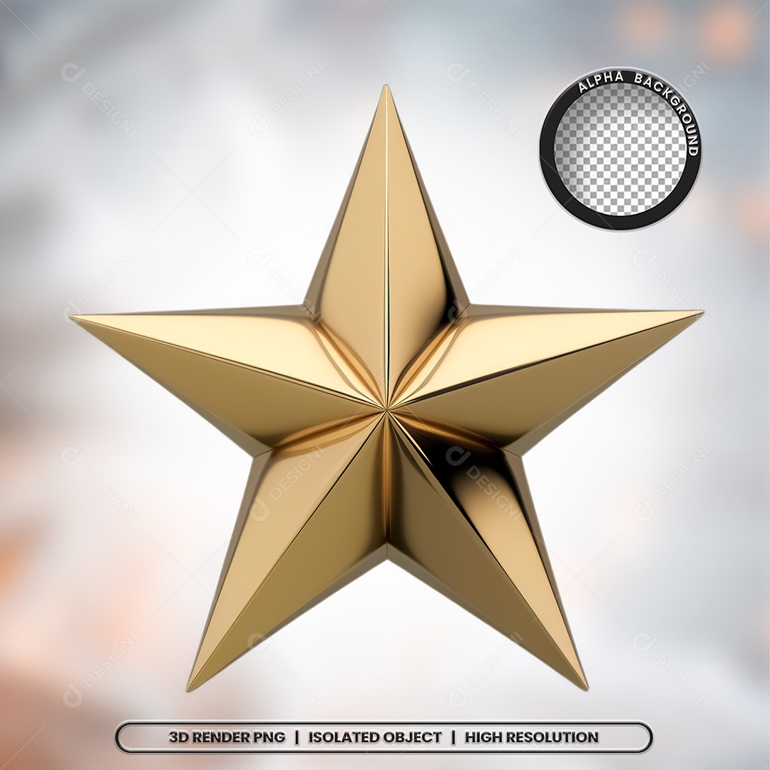 Estrela Dourada Elemento 3D de Natal para Composição PSD