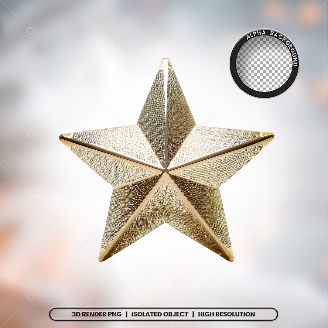 Estrela Dourada Elemento 3D de Natal para Composição PSD