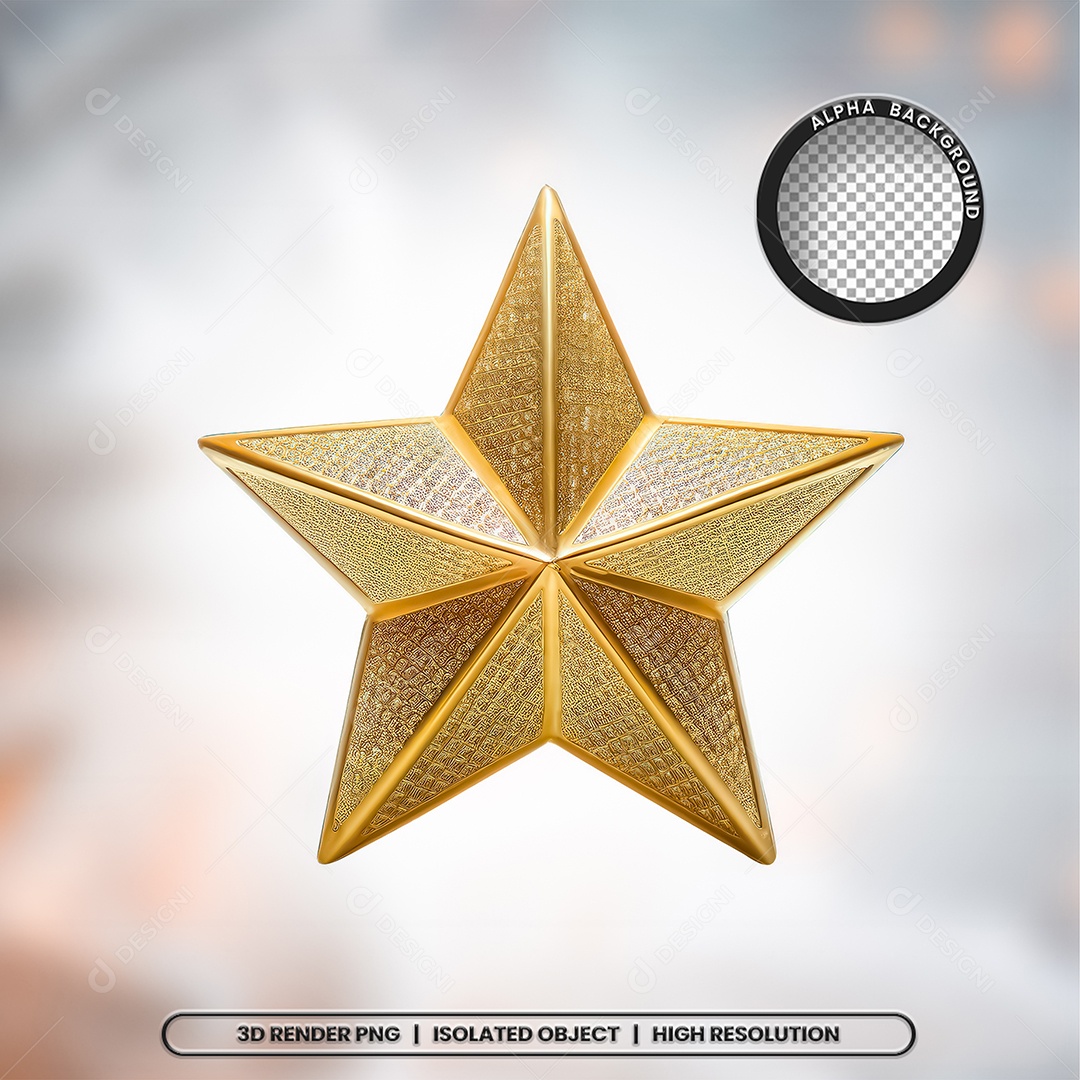 Estrela Dourada Elemento 3D de Natal para Composição PSD