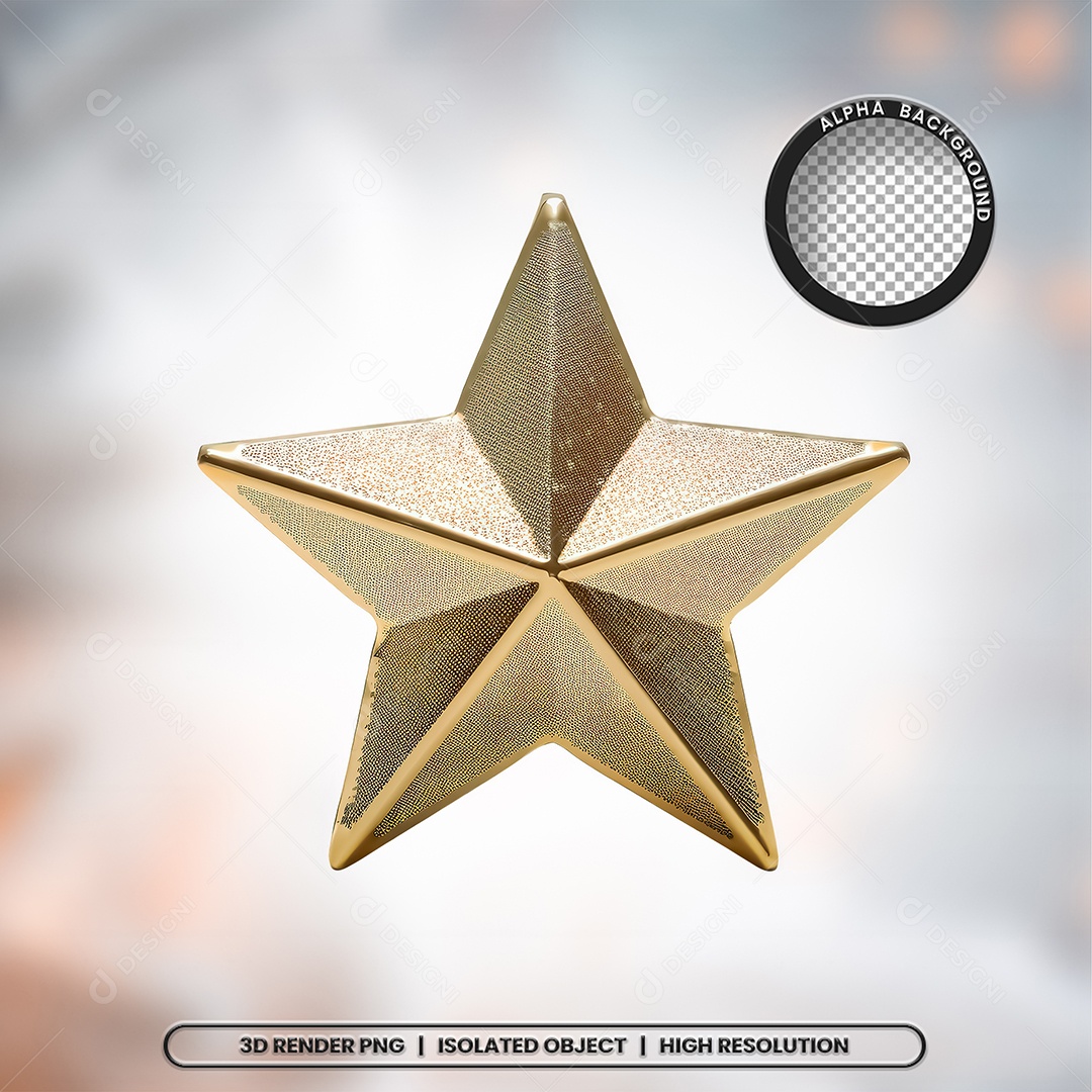 Estrela Dourada e Prata Elemento 3D de Natal para Composição PSD