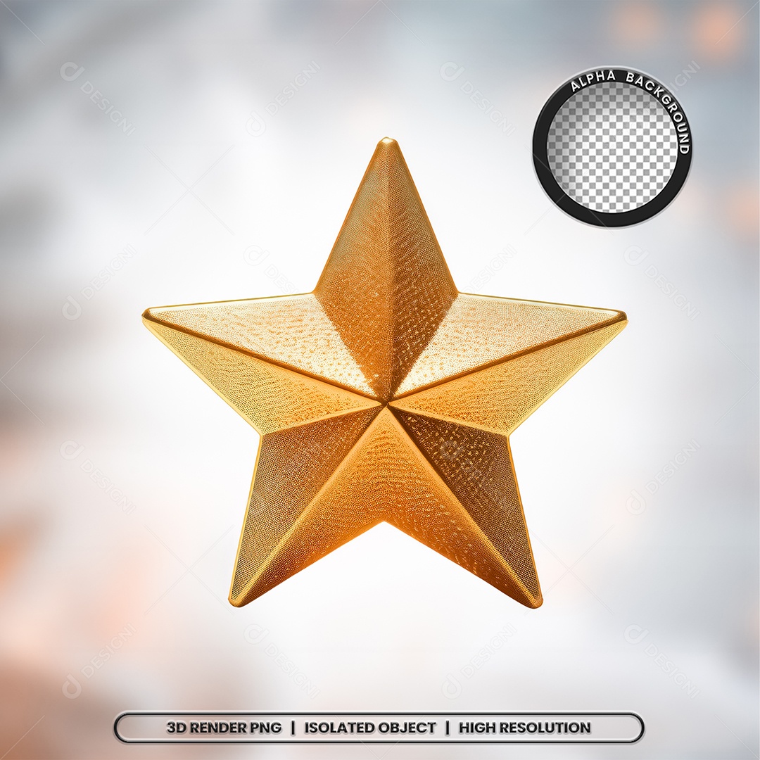 Estrela Dourada Elemento 3D de Natal para Composição PSD
