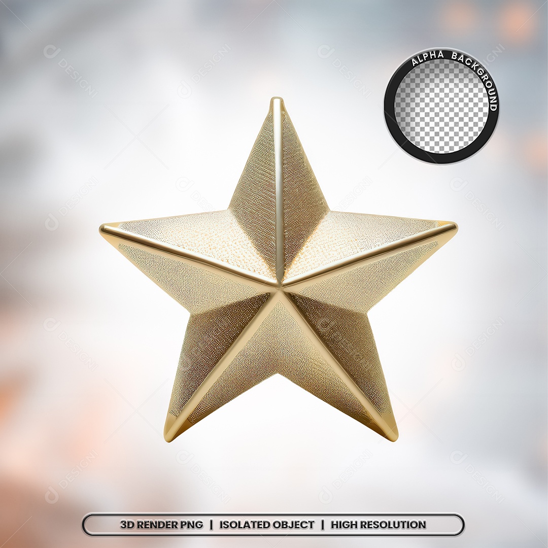 Estrela Dourada Elemento 3D de Natal para Composição PSD