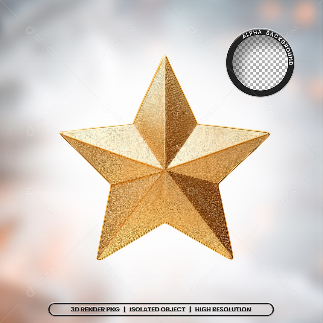 Elemento 3D Estrela Dourada de Natal para Composição PSD