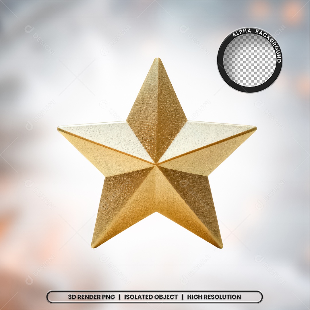 Elemento 3D Estrela Dourada de Natal para Composição PSD