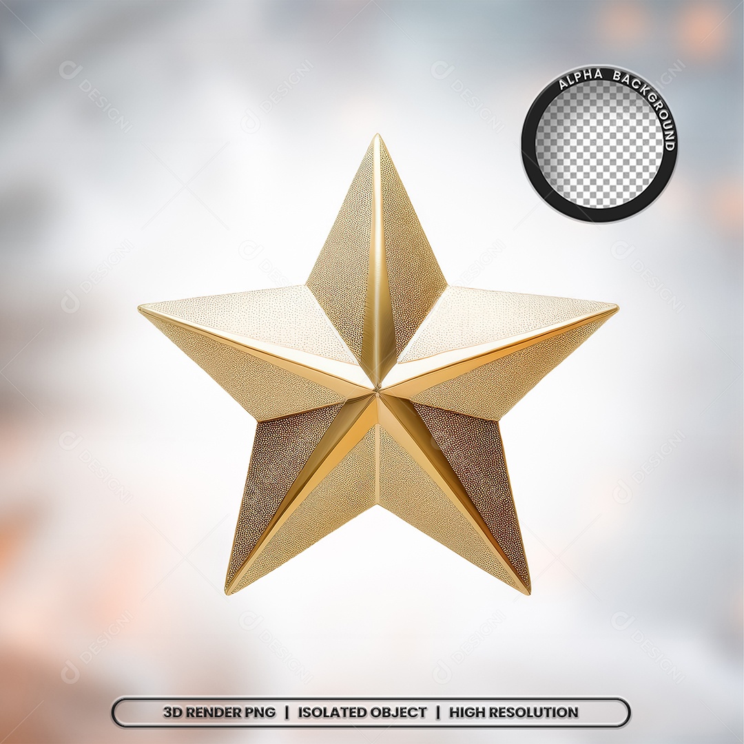 Elemento 3D Estrela Dourada de Natal para Composição PSD