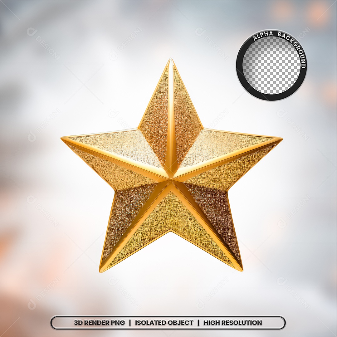 Elemento 3D Estrela Dourada de Natal para Composição PSD