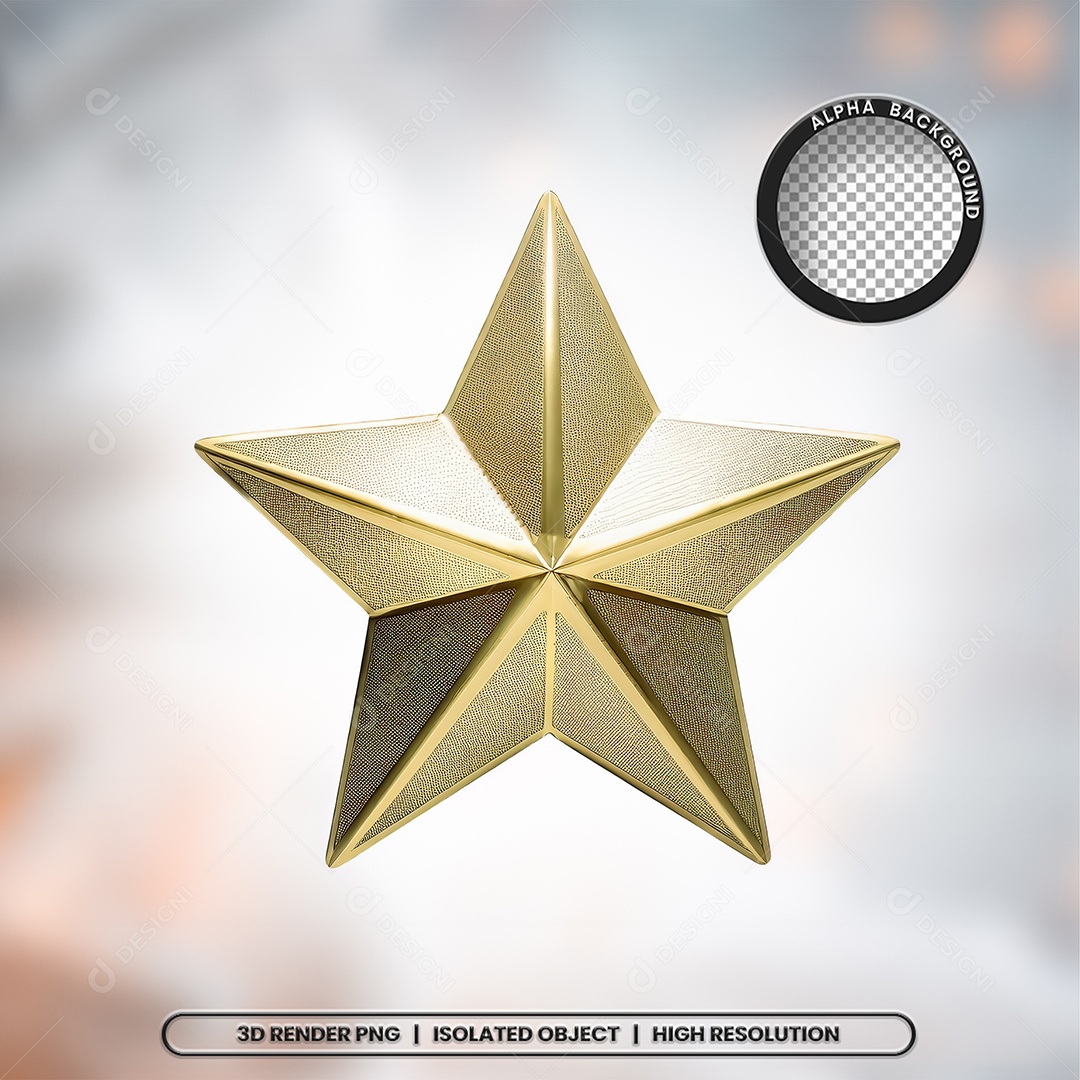 Elemento 3D Estrela Dourada de Natal para Composição PSD