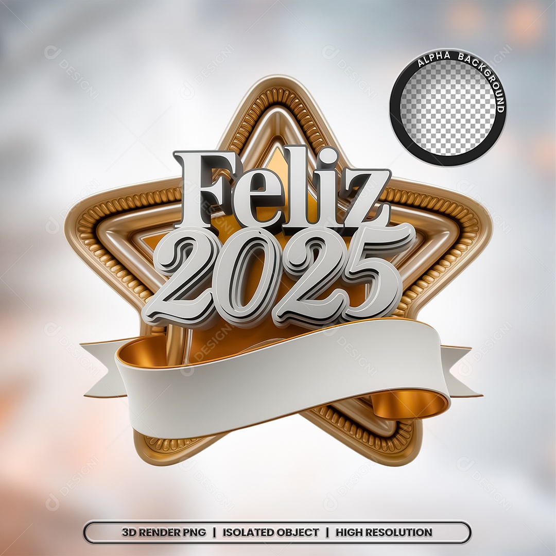Selo 3D Feliz 2025 para Composição PSD
