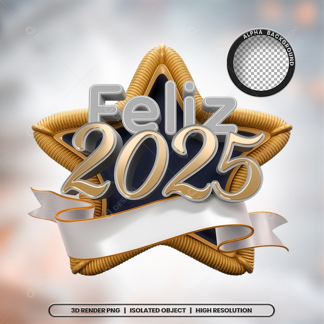 Selo 3D Feliz 2025 para Composição PSD