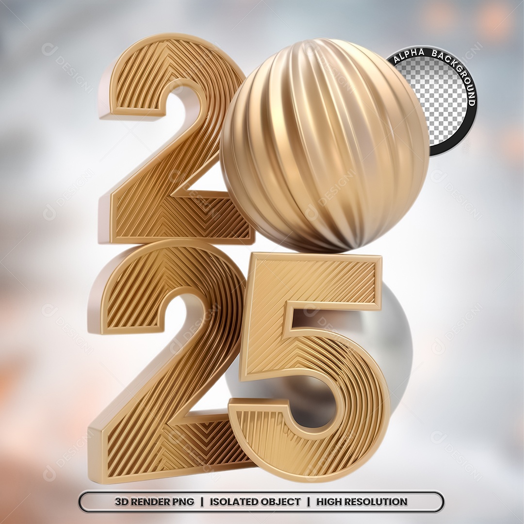 Elemento 3D de Ano Novo 2025 para Composição PSD