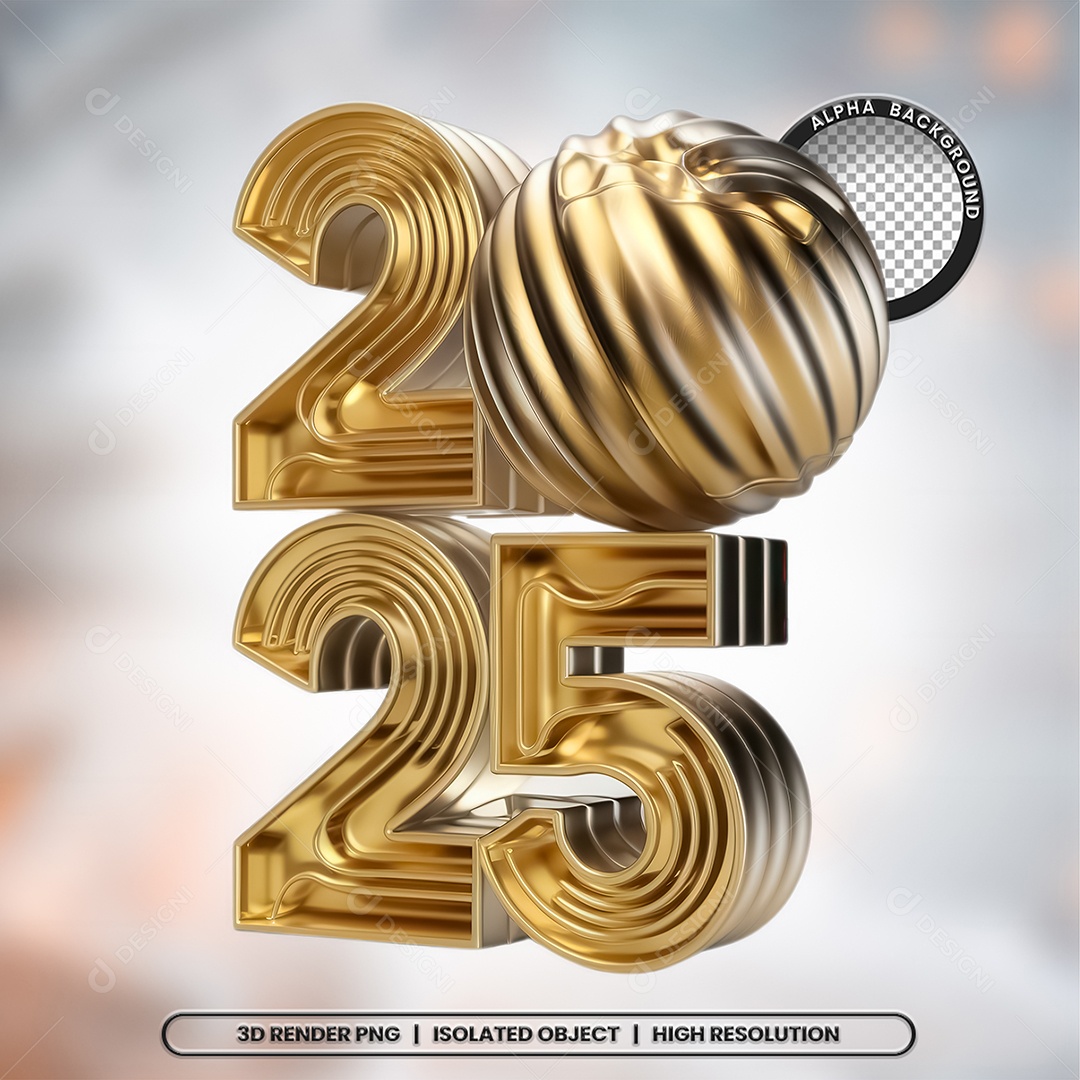 Elemento 3D de Ano Novo 2025 para Composição PSD