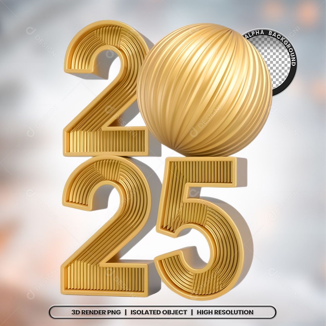 Elemento 3D de Ano Novo 2025 para Composição PSD