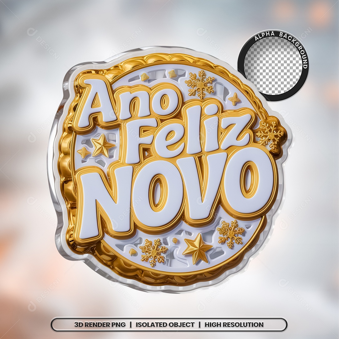 Selo 3D Feliz Ano Novo para Composição PSD