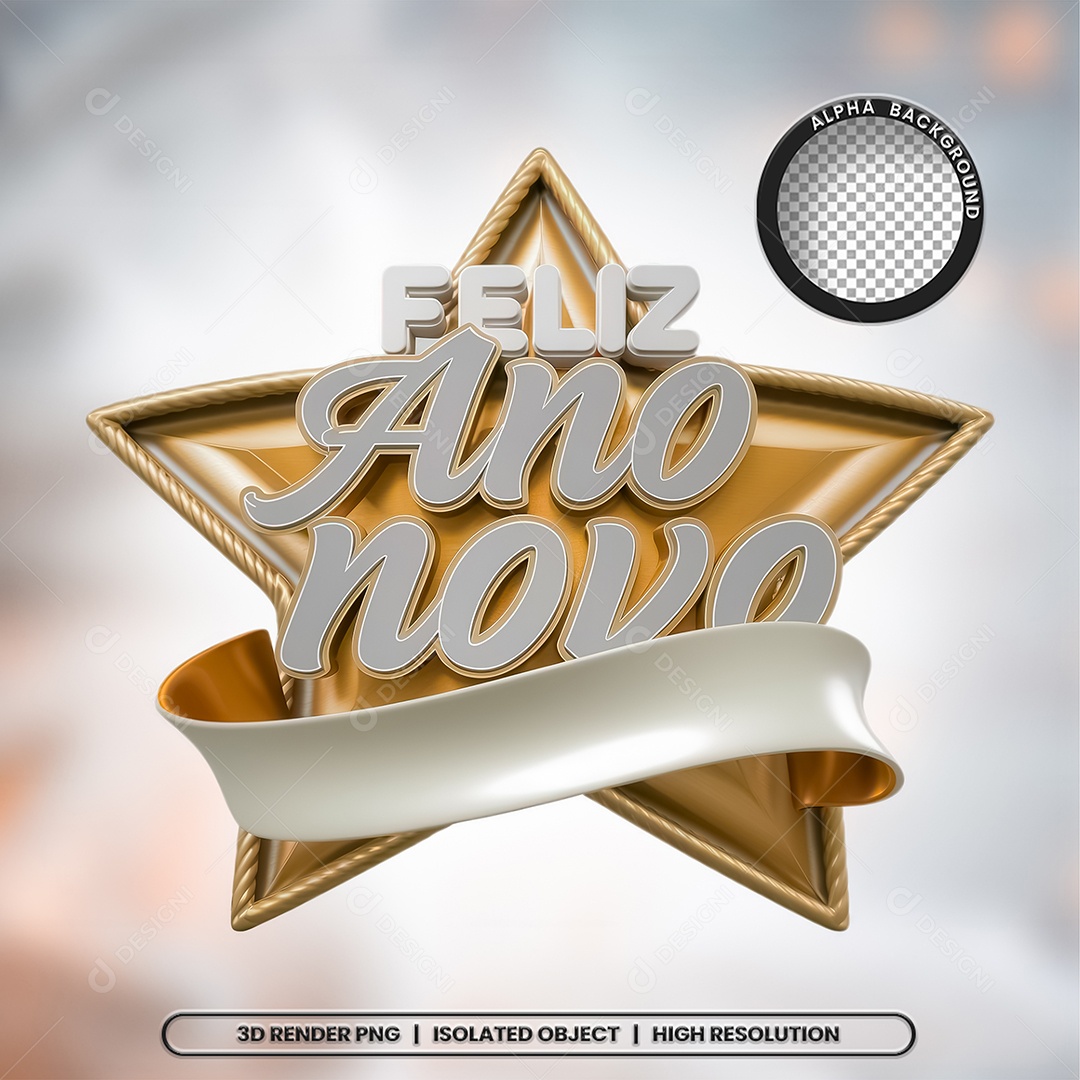 Selo 3D Feliz Ano Novo para Composição PSD