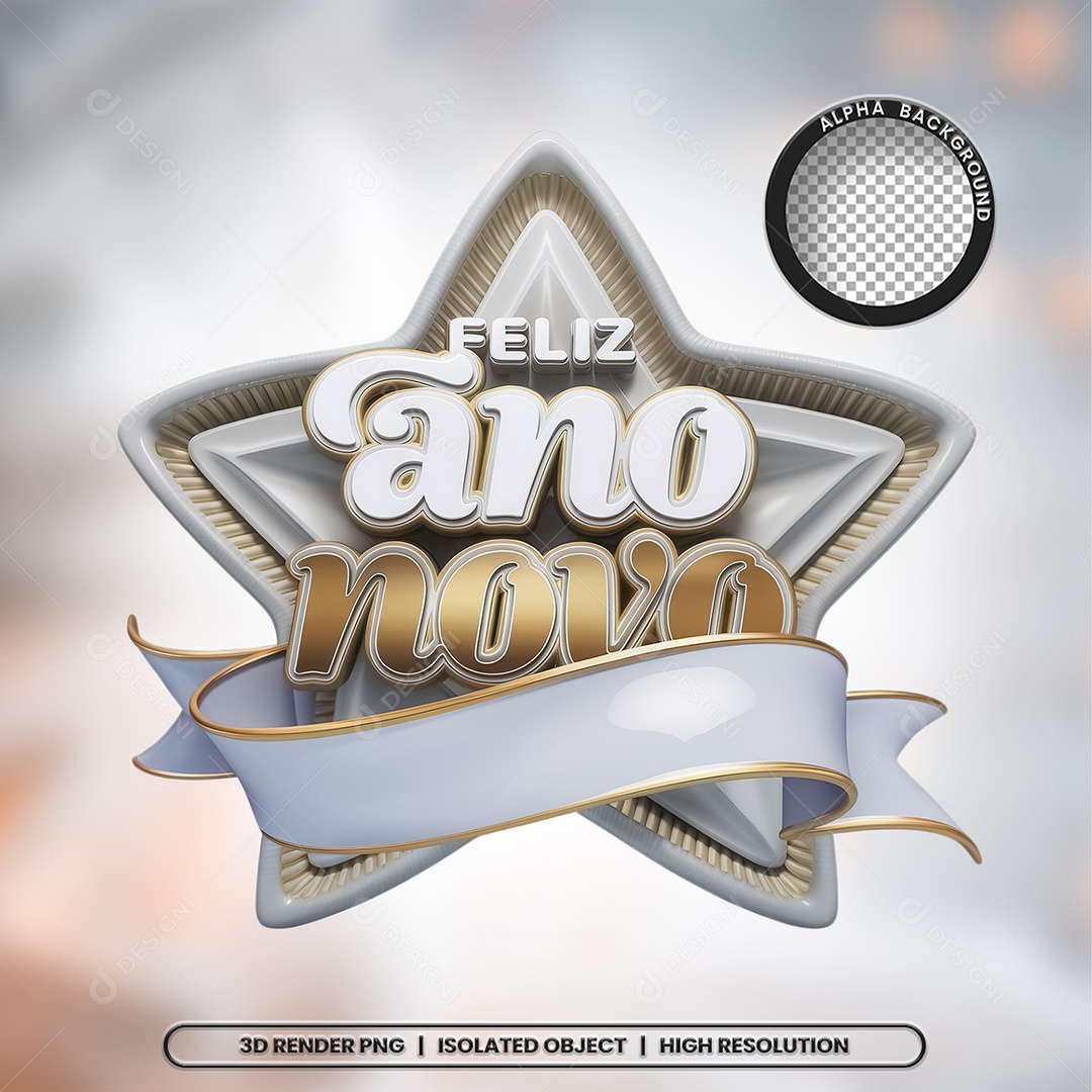 Selo 3D Feliz Ano Novo para Composição PSD