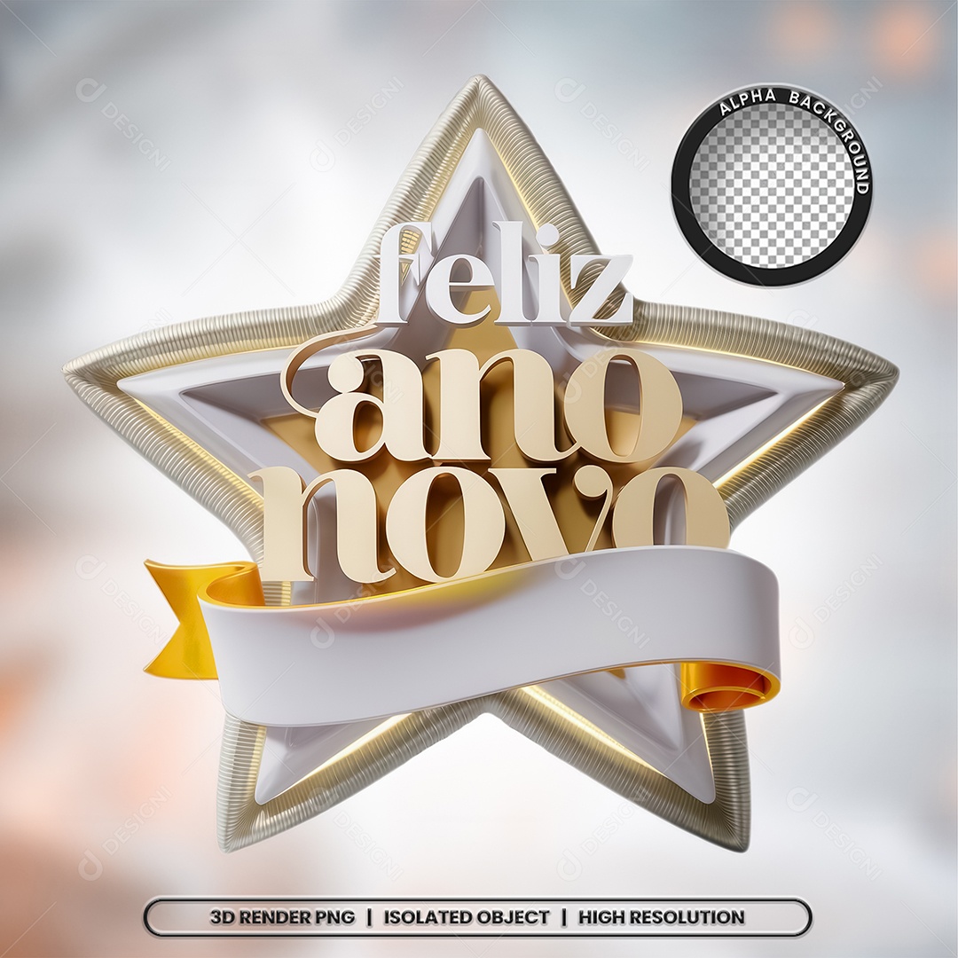 Selo 3D Feliz Ano Novo para Composição PSD