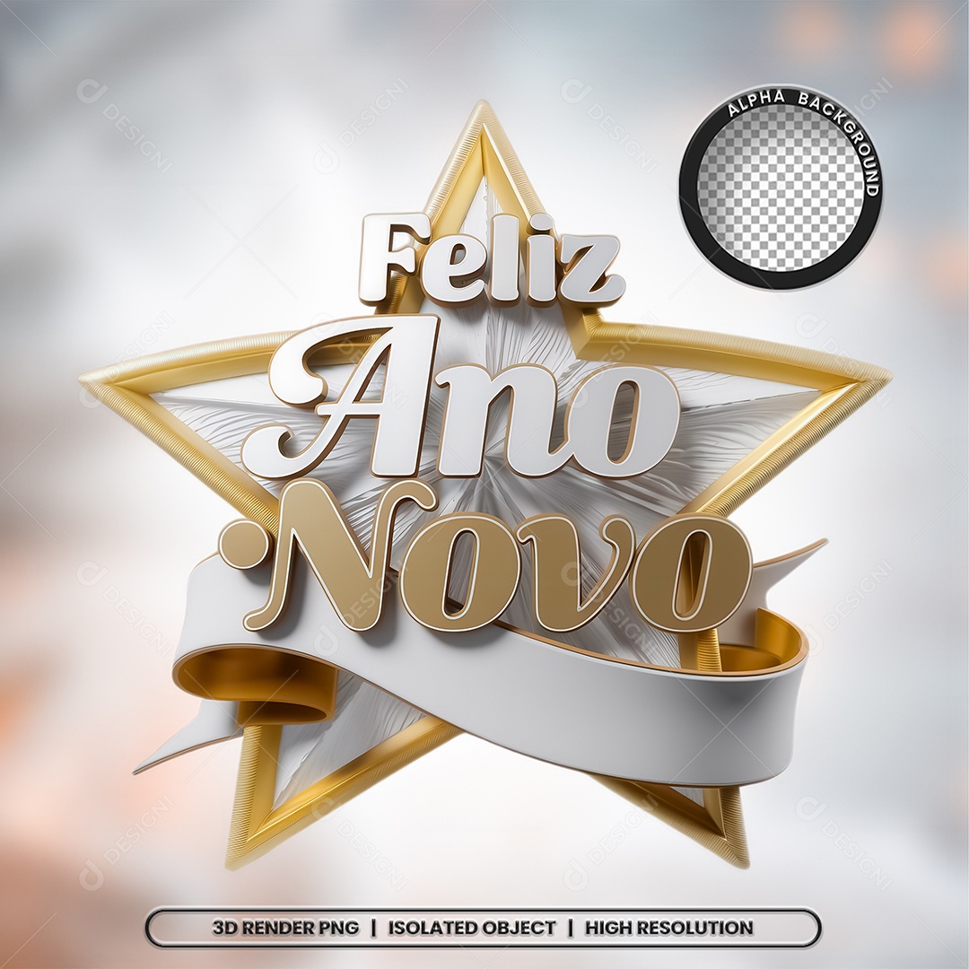Selo 3D Feliz Ano Novo para Composição PSD