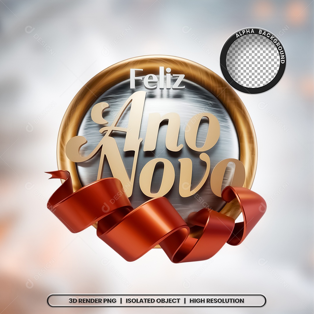 Selo 3D Feliz Ano Novo para Composição PSD