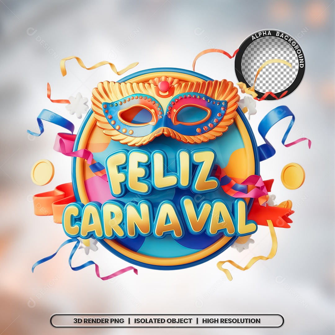 Selo 3D Feliz Carnaval para Composição PSD