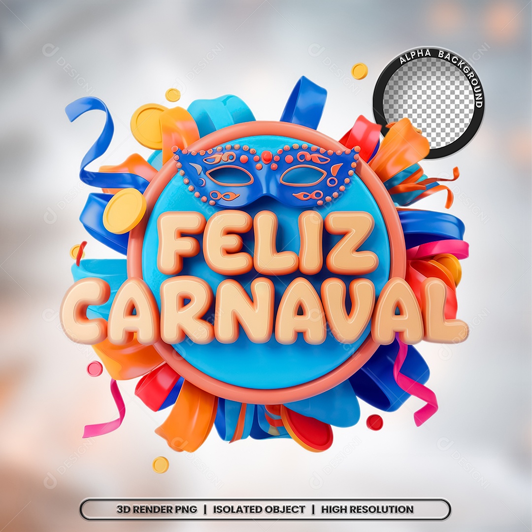 Selo 3D Feliz Carnaval para Composição PSD