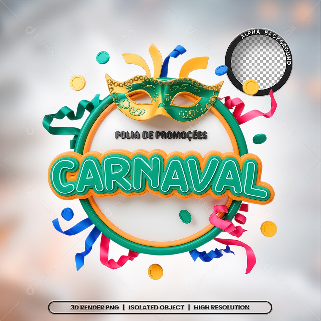 Selo 3D Folia de Promoções Carnaval para Composição PSD