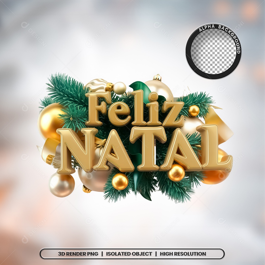 Selo 3D Feliz Natal para Composição PSD