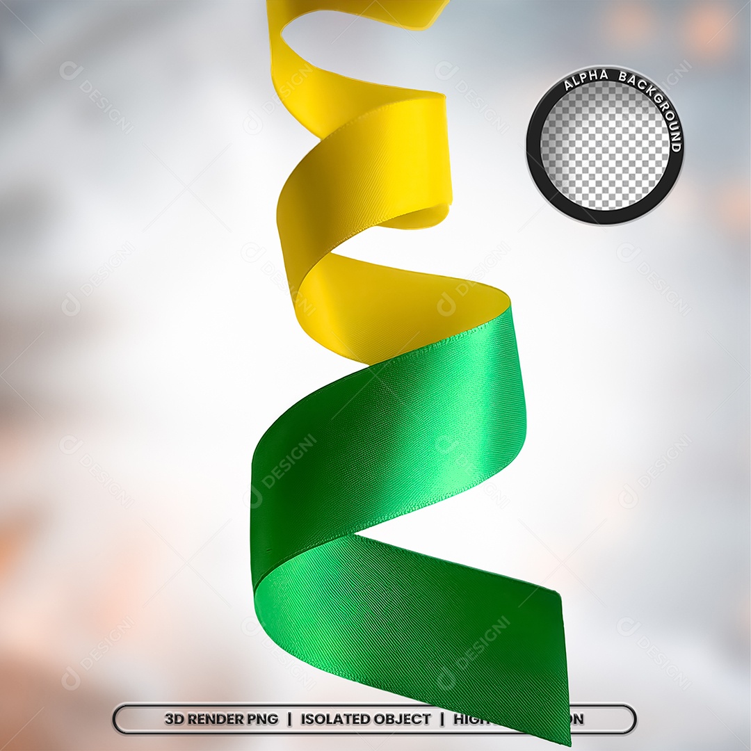 Elemento 3D Fita do Brasil Verde e Amarela para Composição PSD